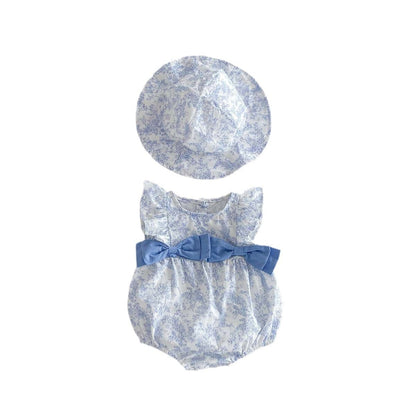 ノースリーブロンパース ビッグリボンフリル袖ロンパース+帽子セット【mh0010310】