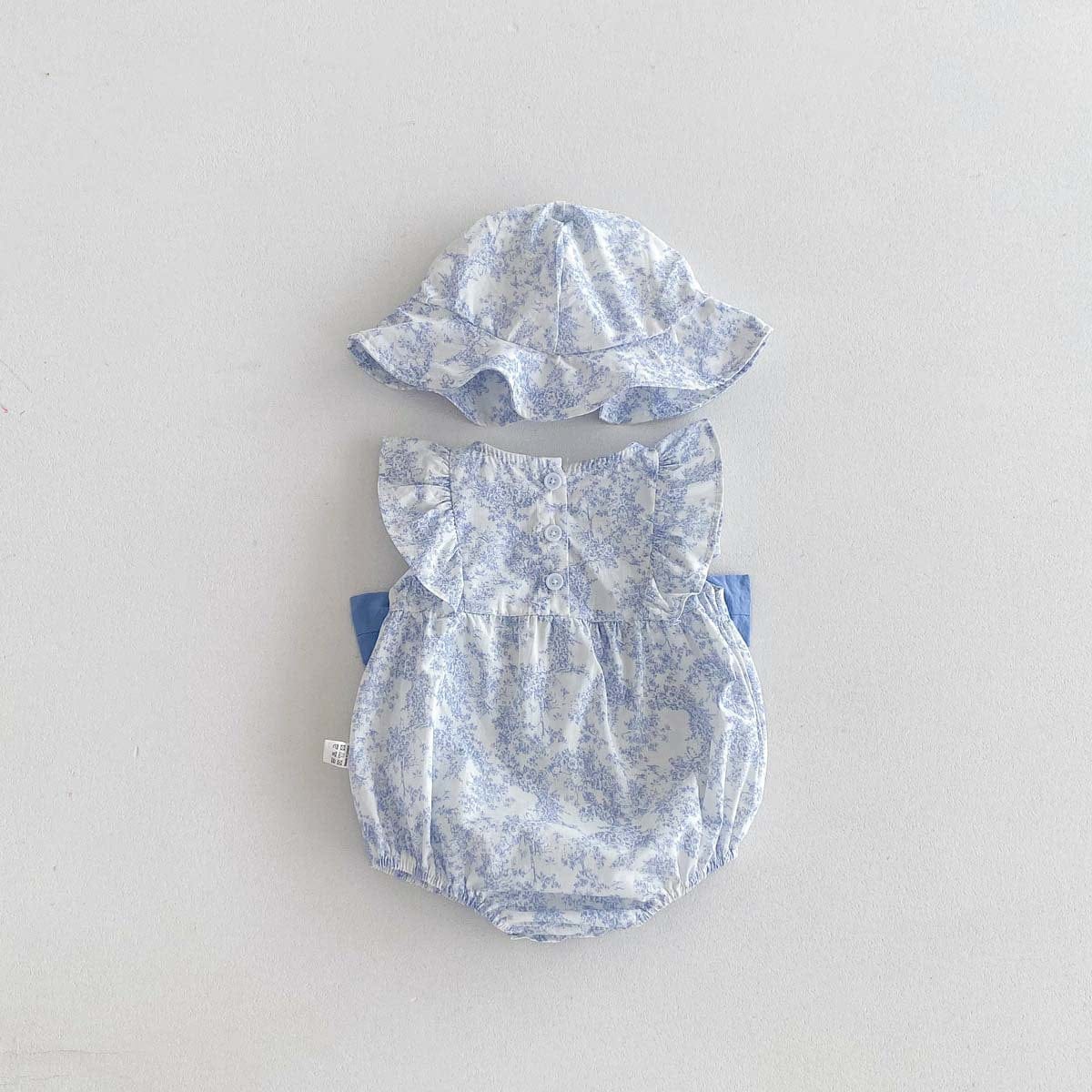 ノースリーブロンパース ビッグリボンフリル袖ロンパース+帽子セット【mh0010310】
