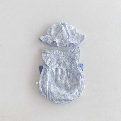 ノースリーブロンパース ビッグリボンフリル袖ロンパース+帽子セット【mh0010310】