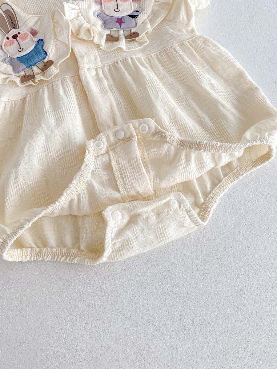 半袖ロンパース うさぎアップリケフリル半袖ロンパース【mh0010311】