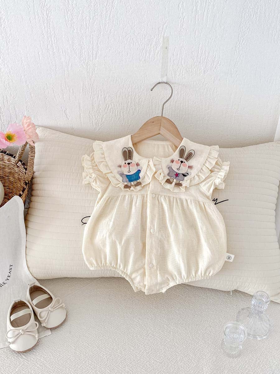 半袖ロンパース うさぎアップリケフリル半袖ロンパース【mh0010311】