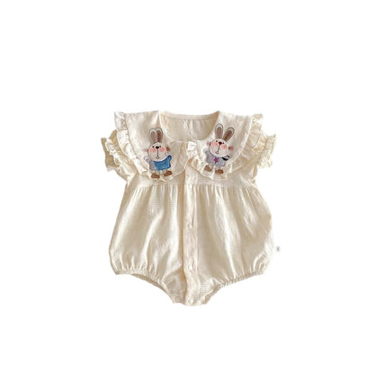 半袖ロンパース うさぎアップリケフリル半袖ロンパース【mh0010311】