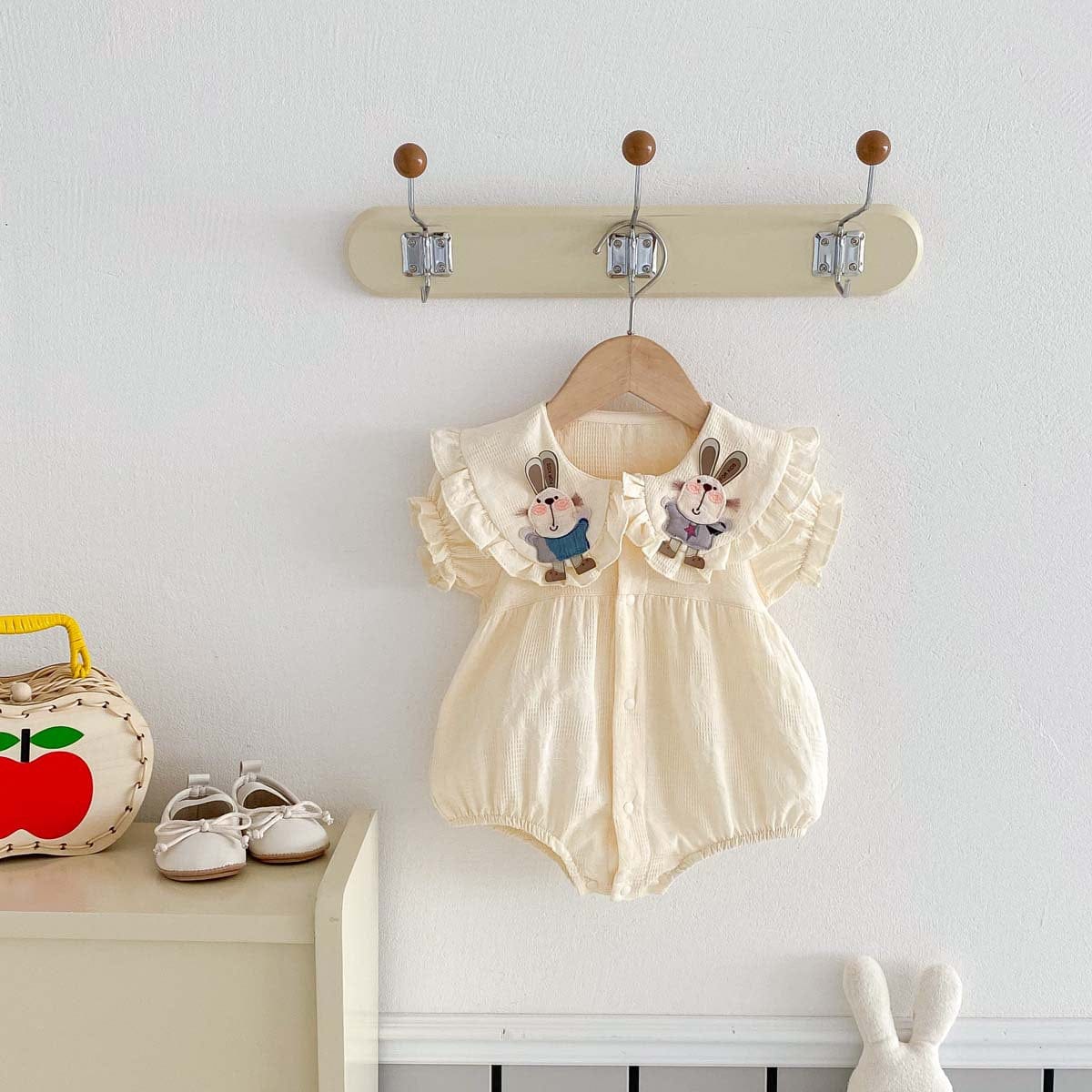 半袖ロンパース うさぎアップリケフリル半袖ロンパース【mh0010311】