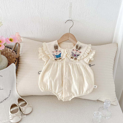 半袖ロンパース うさぎアップリケフリル半袖ロンパース【mh0010311】