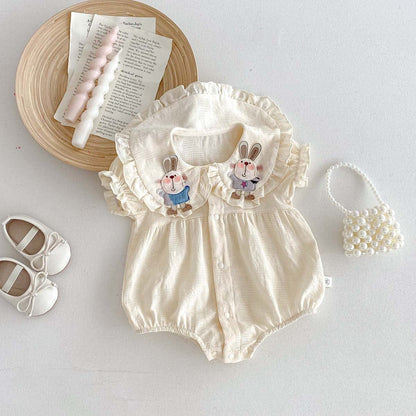 半袖ロンパース うさぎアップリケフリル半袖ロンパース【mh0010311】