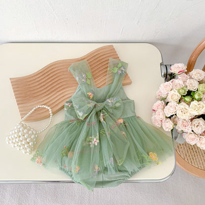 ノースリーブロンパース フラワー刺繍チュールスカートキャミソールロンパース【mh0010312】