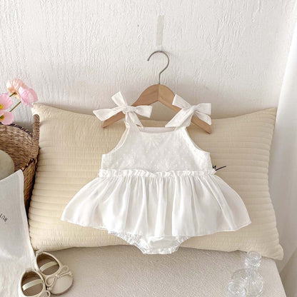 ノースリーブロンパース リボンキャミソールノースリーブスカートロンパース【mh0010314】