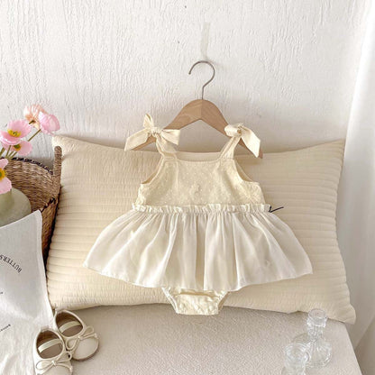 ノースリーブロンパース リボンキャミソールノースリーブスカートロンパース【mh0010314】