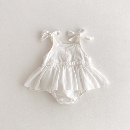 ノースリーブロンパース リボンキャミソールノースリーブスカートロンパース【mh0010314】