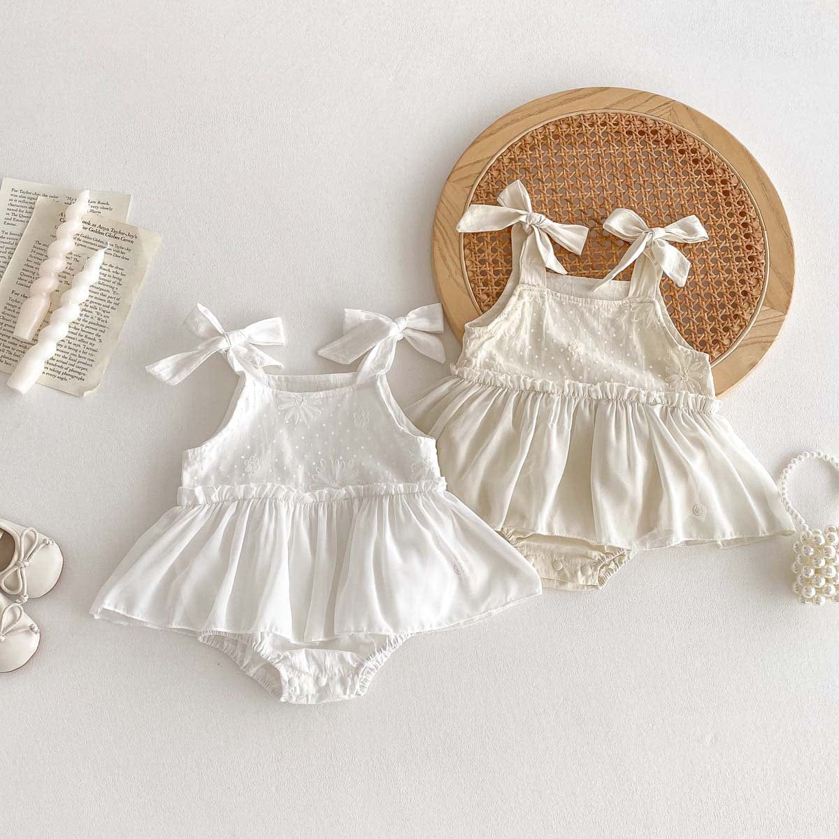 ノースリーブロンパース リボンキャミソールノースリーブスカートロンパース【mh0010314】