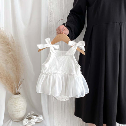 ノースリーブロンパース リボンキャミソールノースリーブスカートロンパース【mh0010314】