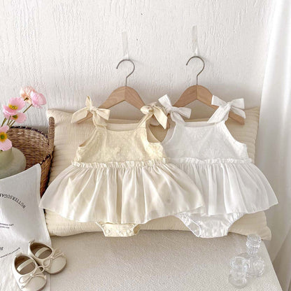 ノースリーブロンパース リボンキャミソールノースリーブスカートロンパース【mh0010314】