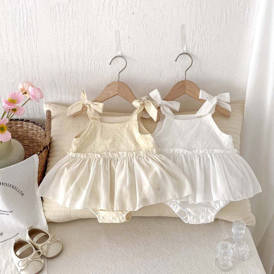 ノースリーブロンパース リボンキャミソールノースリーブスカートロンパース【mh0010314】