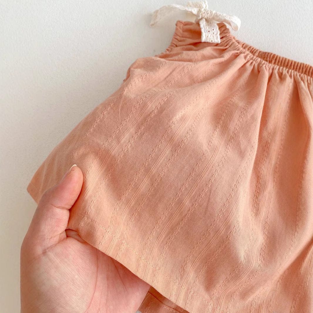 ノースリーブセットアップ リボンショルダーノースリーブブラウス+ブルマパンツ+ボンネットセット【mh0010315】