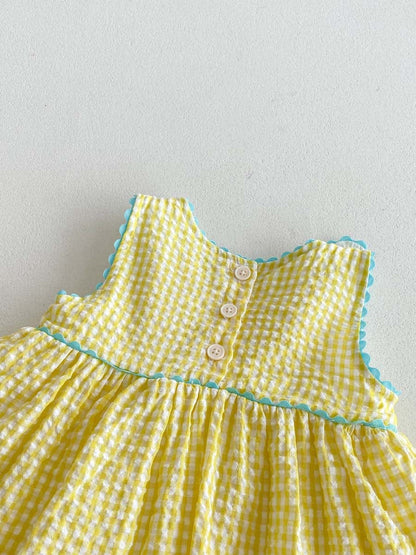 ノースリーブワンピース 鳥アップリケレトロチェックノースリーブワンピース【mh0010316】