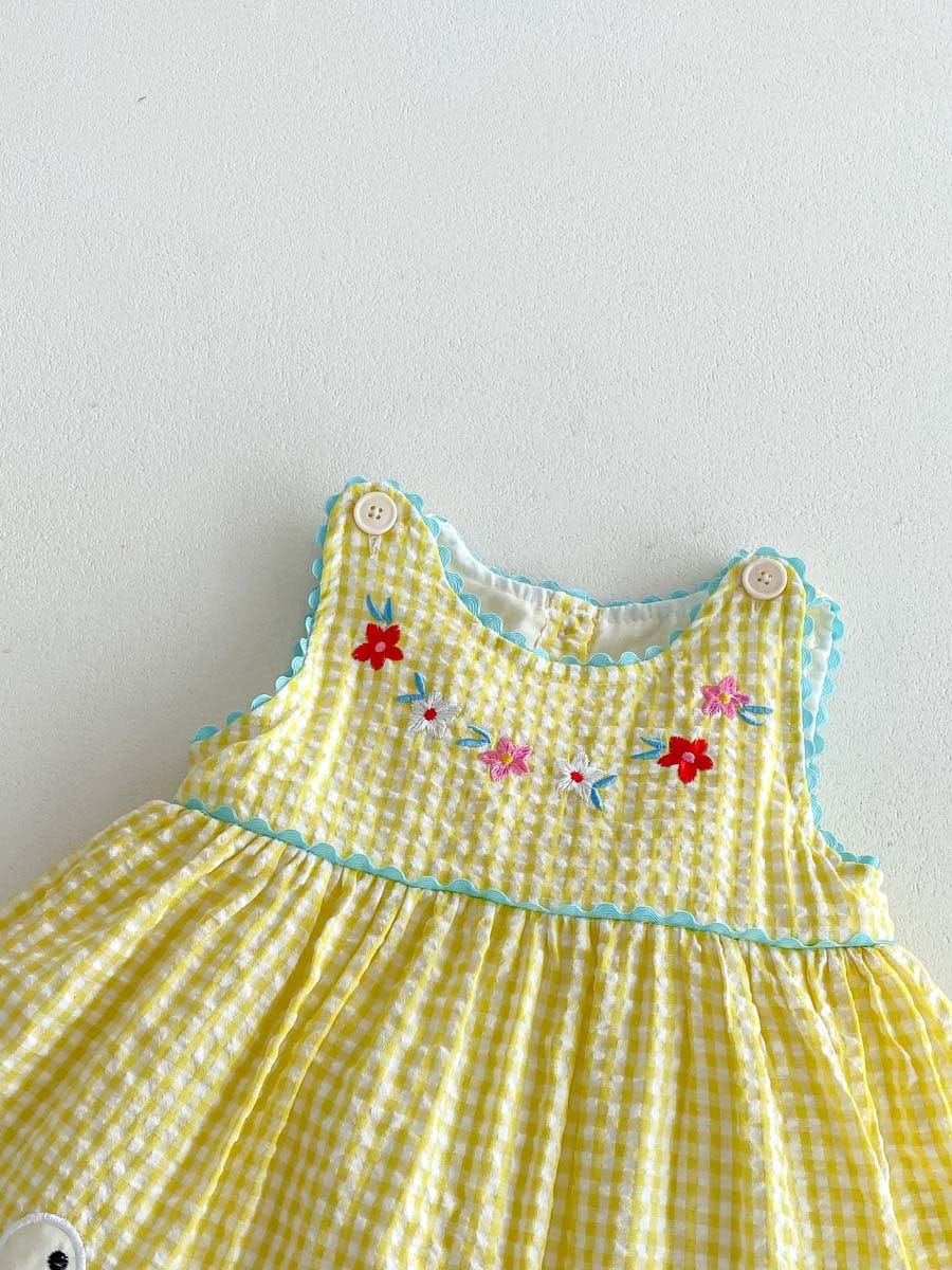 ノースリーブワンピース 鳥アップリケレトロチェックノースリーブワンピース【mh0010316】