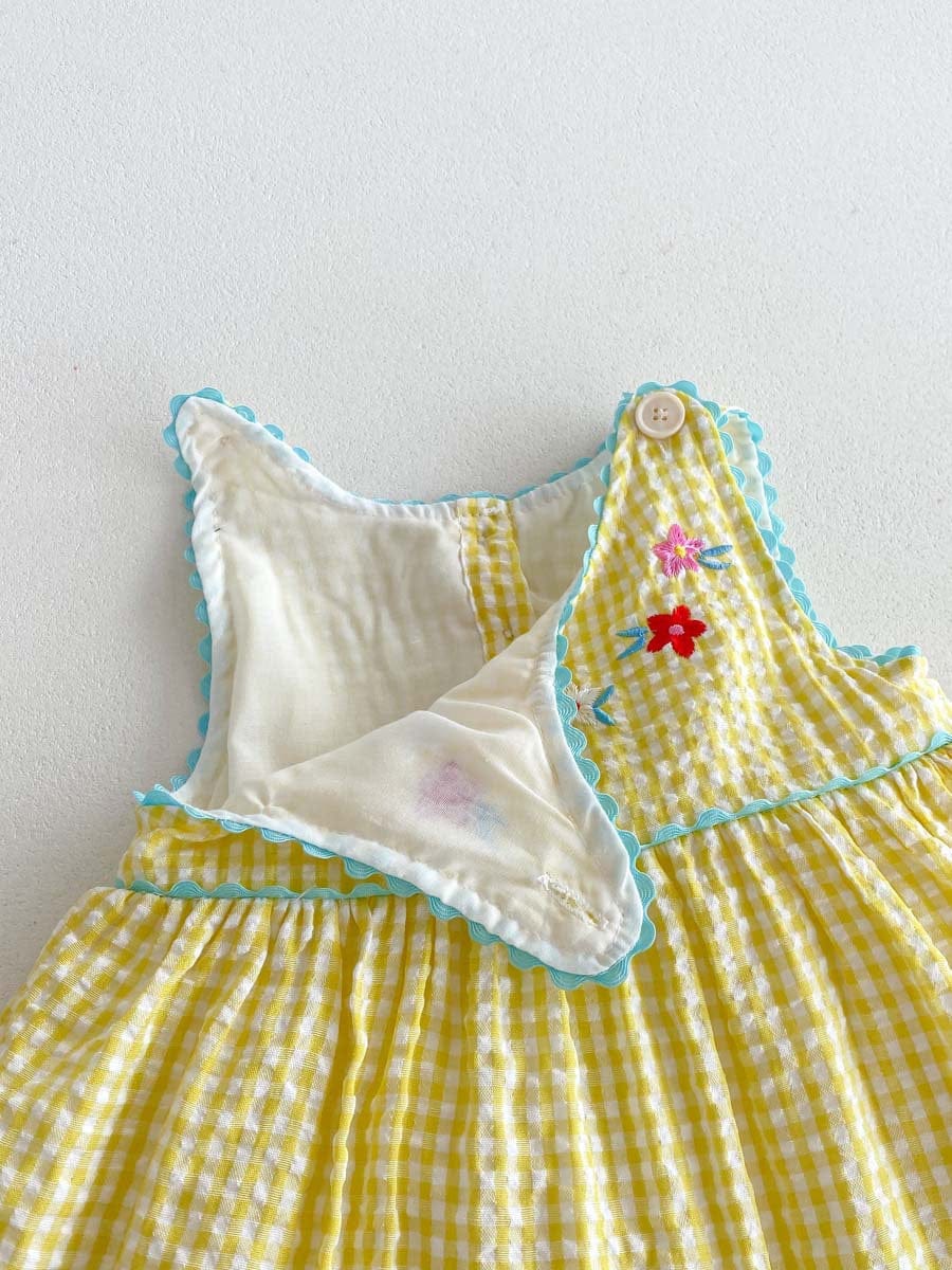 ノースリーブワンピース 鳥アップリケレトロチェックノースリーブワンピース【mh0010316】