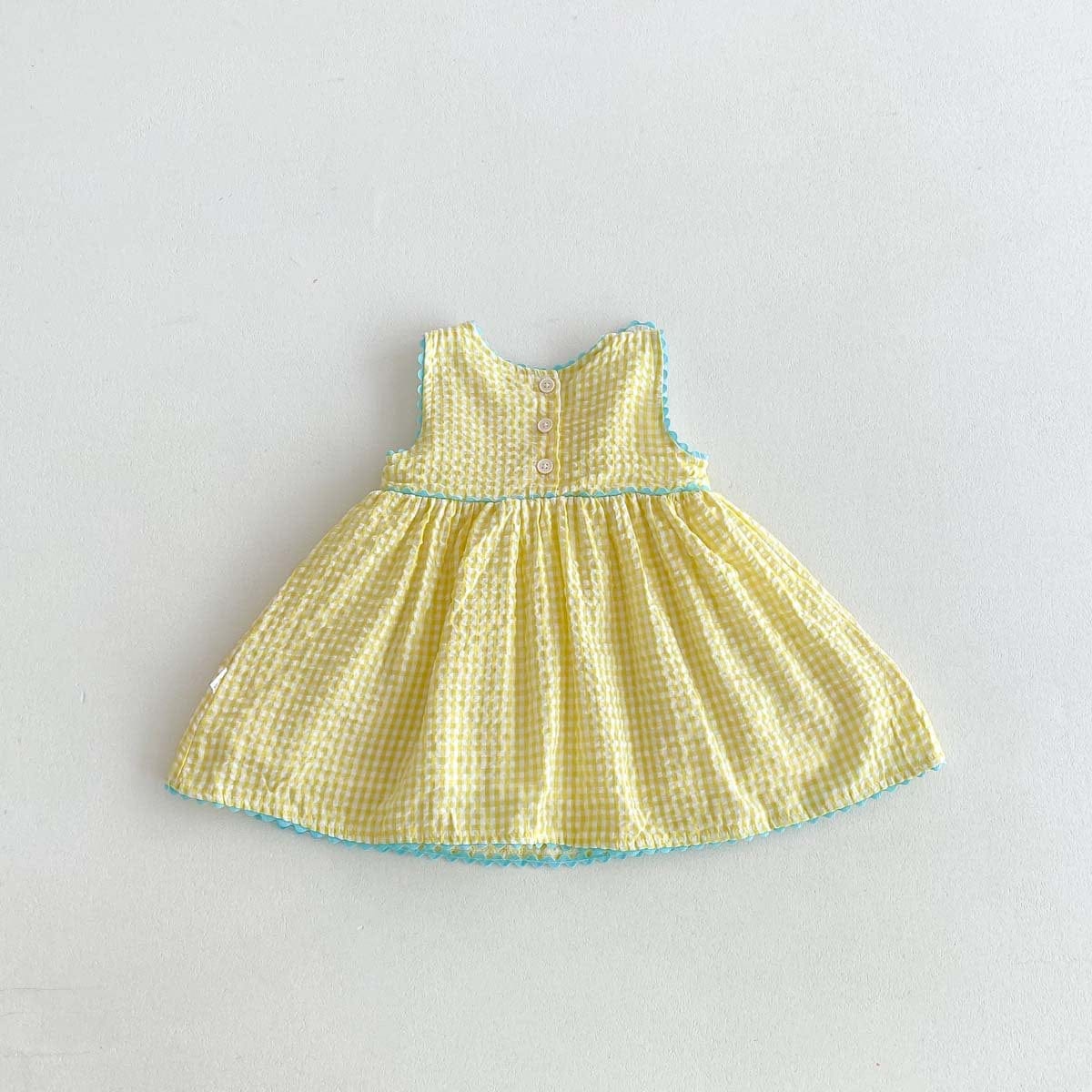 ノースリーブワンピース 鳥アップリケレトロチェックノースリーブワンピース【mh0010316】