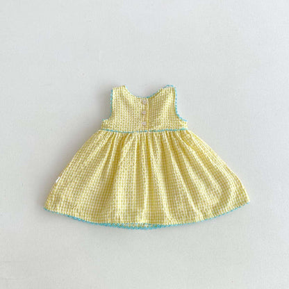 ノースリーブワンピース 鳥アップリケレトロチェックノースリーブワンピース【mh0010316】