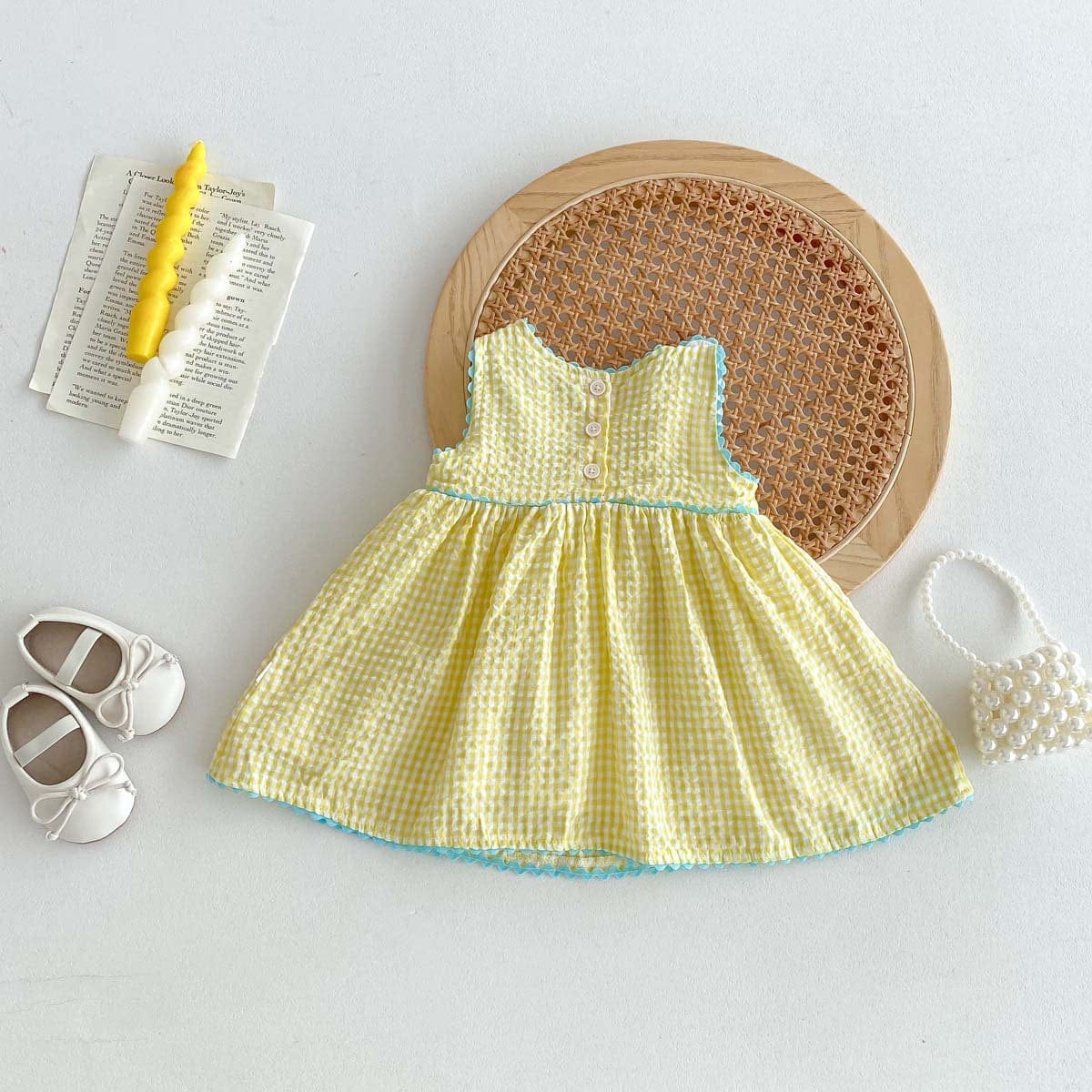 ノースリーブワンピース 鳥アップリケレトロチェックノースリーブワンピース【mh0010316】