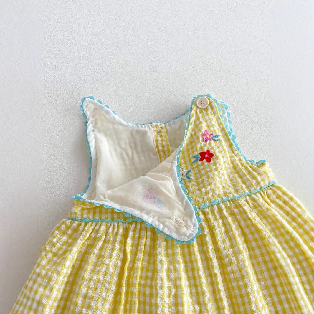 ノースリーブワンピース 鳥アップリケレトロチェックノースリーブワンピース【mh0010316】