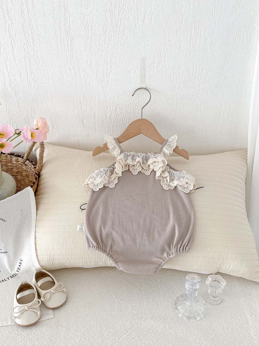 ノースリーブロンパース レースフリルキャミソールロンパース【mh0010317】