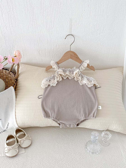 ノースリーブロンパース レースフリルキャミソールロンパース【mh0010317】