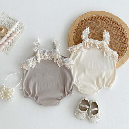 ノースリーブロンパース レースフリルキャミソールロンパース【mh0010317】