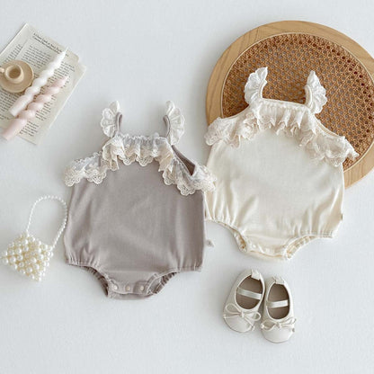 ノースリーブロンパース レースフリルキャミソールロンパース【mh0010317】