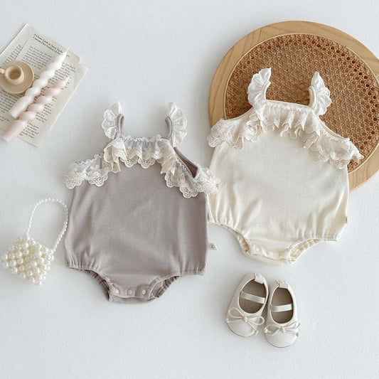 ノースリーブロンパース レースフリルキャミソールロンパース【mh0010317】