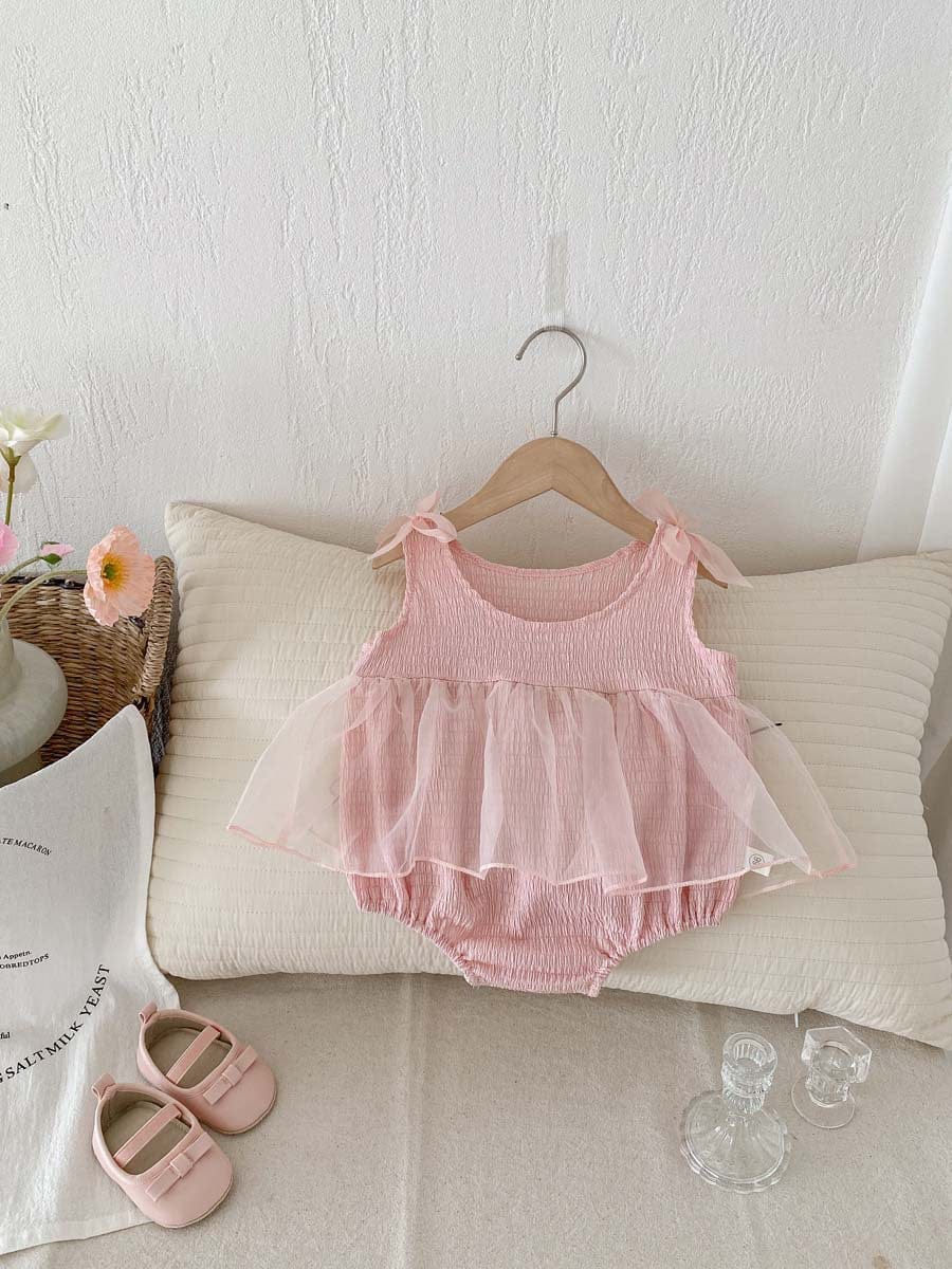 ノースリーブロンパース リボンチュールスカートノースリーブロンパース【mh0010318】