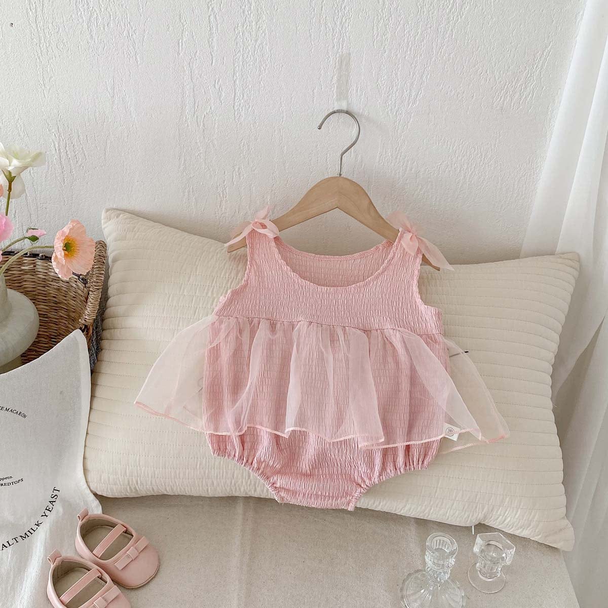 ノースリーブロンパース リボンチュールスカートノースリーブロンパース【mh0010318】