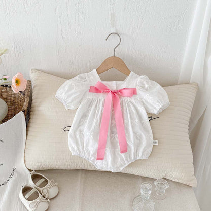 半袖ロンパース ビッグリボン半袖パフスリーブロンパース【mh0010320】