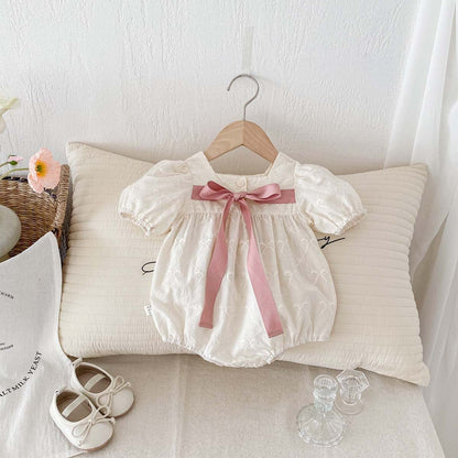 半袖ロンパース ビッグリボン半袖パフスリーブロンパース【mh0010320】