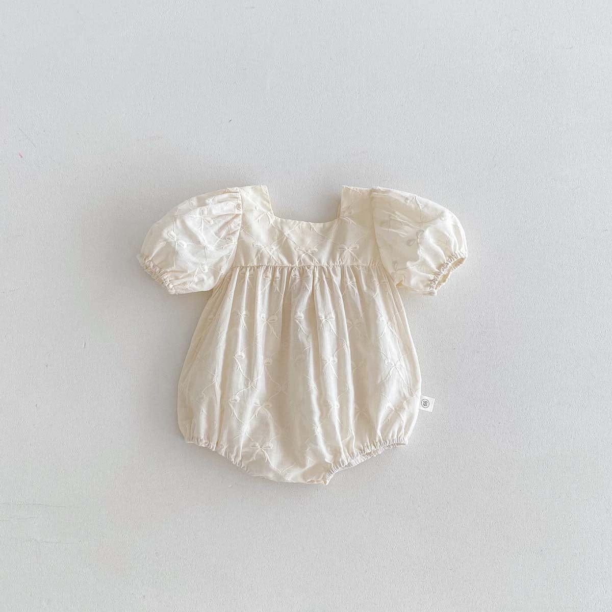 半袖ロンパース ビッグリボン半袖パフスリーブロンパース【mh0010320】