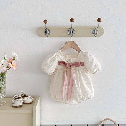 半袖ロンパース ビッグリボン半袖パフスリーブロンパース【mh0010320】