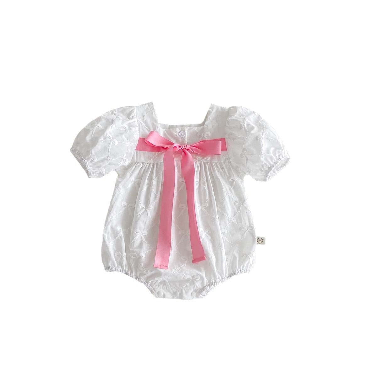 半袖ロンパース ビッグリボン半袖パフスリーブロンパース【mh0010320】