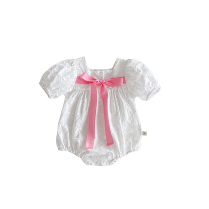 半袖ロンパース ビッグリボン半袖パフスリーブロンパース【mh0010320】