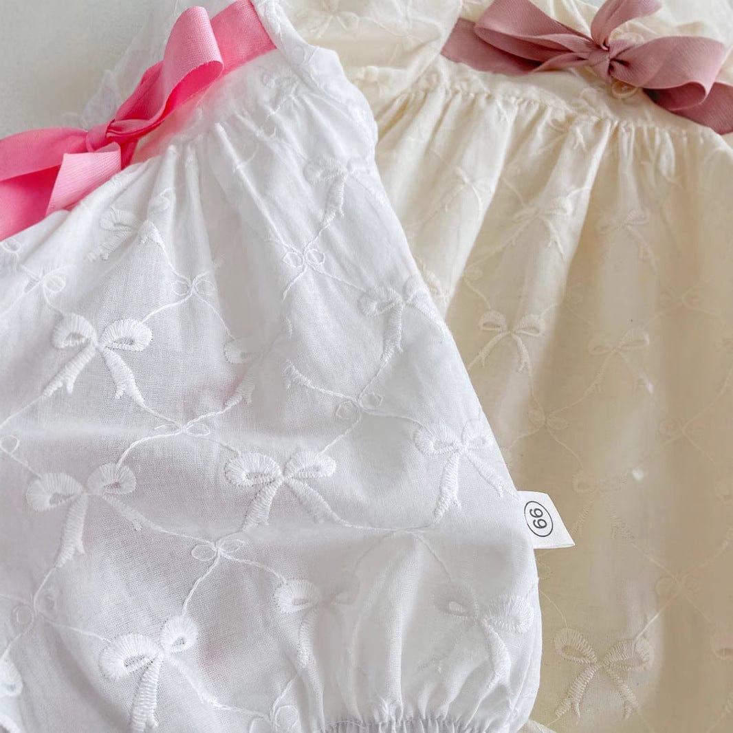 半袖ロンパース ビッグリボン半袖パフスリーブロンパース【mh0010320】