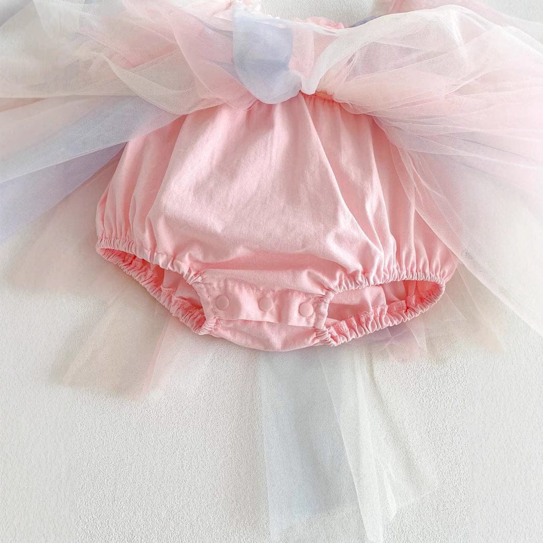 半袖ロンパース レインボーチュール半袖パフスリーブドレスロンパース【mh0010321】