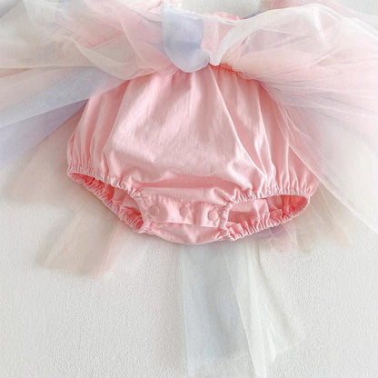 半袖ロンパース レインボーチュール半袖パフスリーブドレスロンパース【mh0010321】