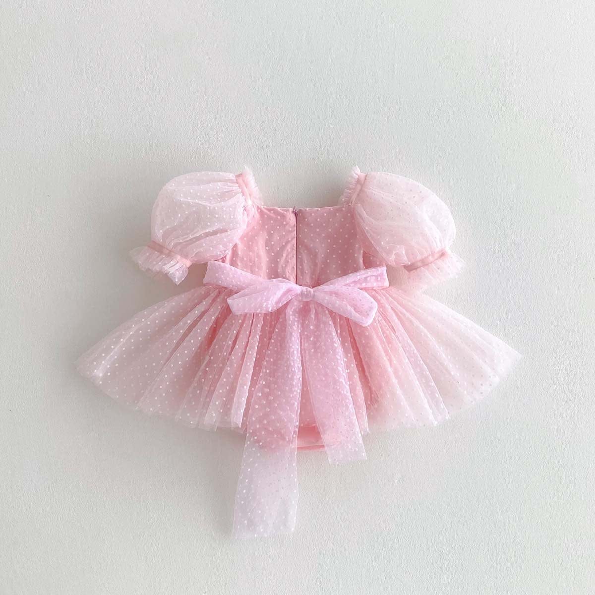 半袖ロンパース ピンドットチュール半袖パフスリーブドレスロンパース【mh0010324】