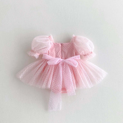 半袖ロンパース ピンドットチュール半袖パフスリーブドレスロンパース【mh0010324】