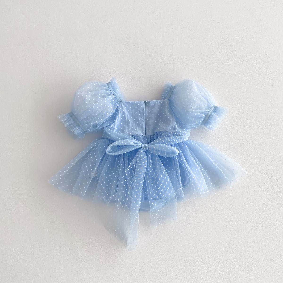 半袖ロンパース ピンドットチュール半袖パフスリーブドレスロンパース【mh0010324】