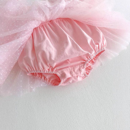 半袖ロンパース ピンドットチュール半袖パフスリーブドレスロンパース【mh0010324】