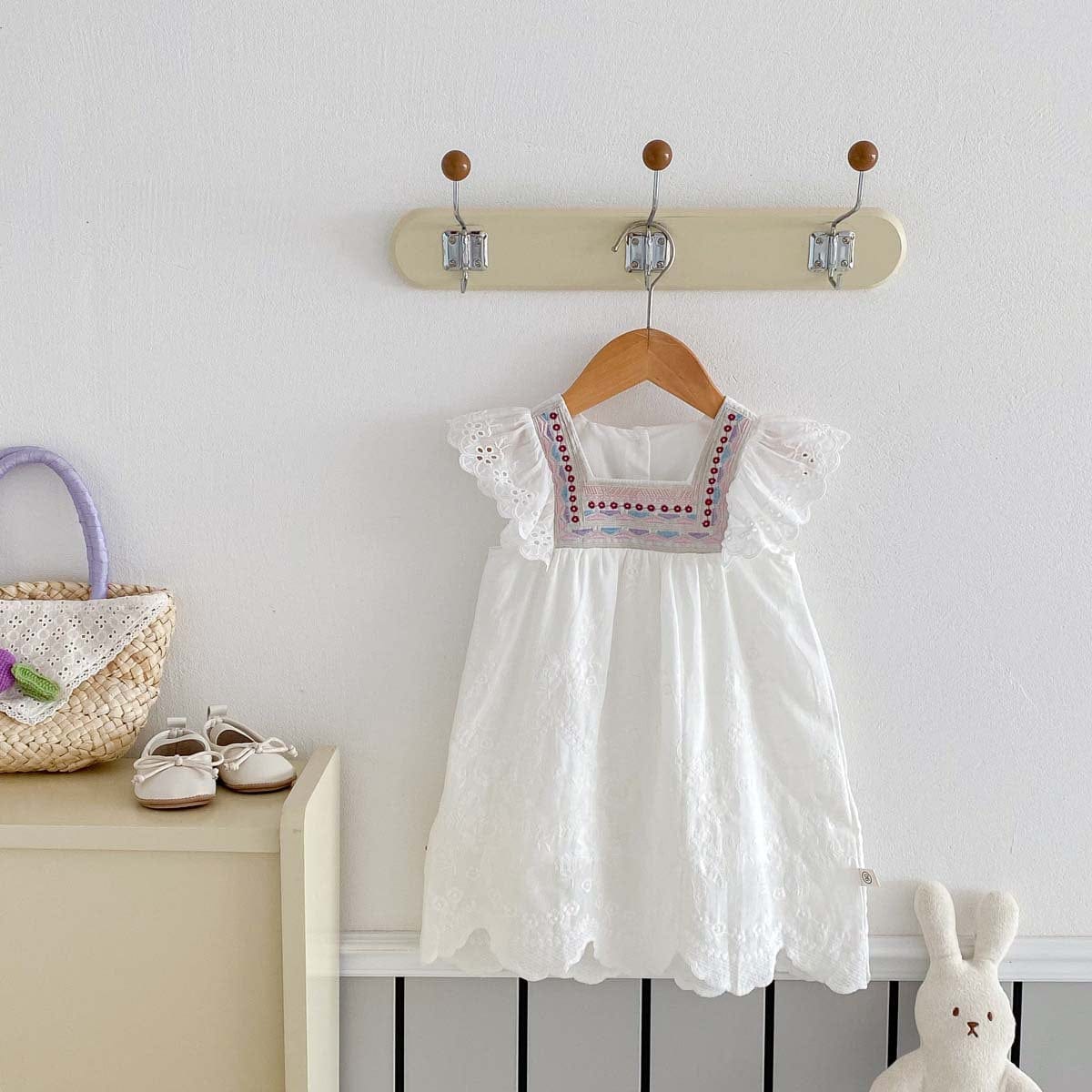 半袖ワンピース スクエアネックフリルスリーブワンピース【mh0010327】