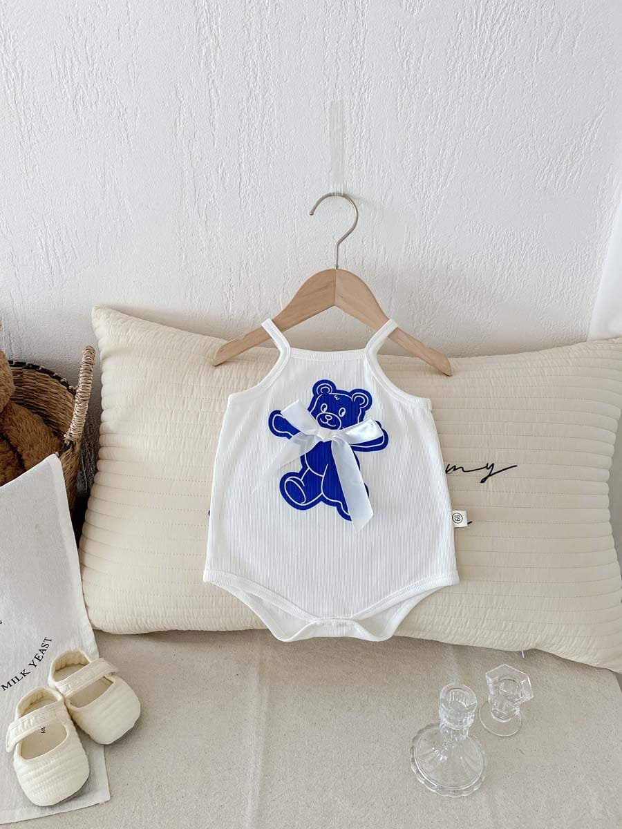 ノースリーブロンパース ベアくまリボンキャミソールボディスーツ【mh0010329】