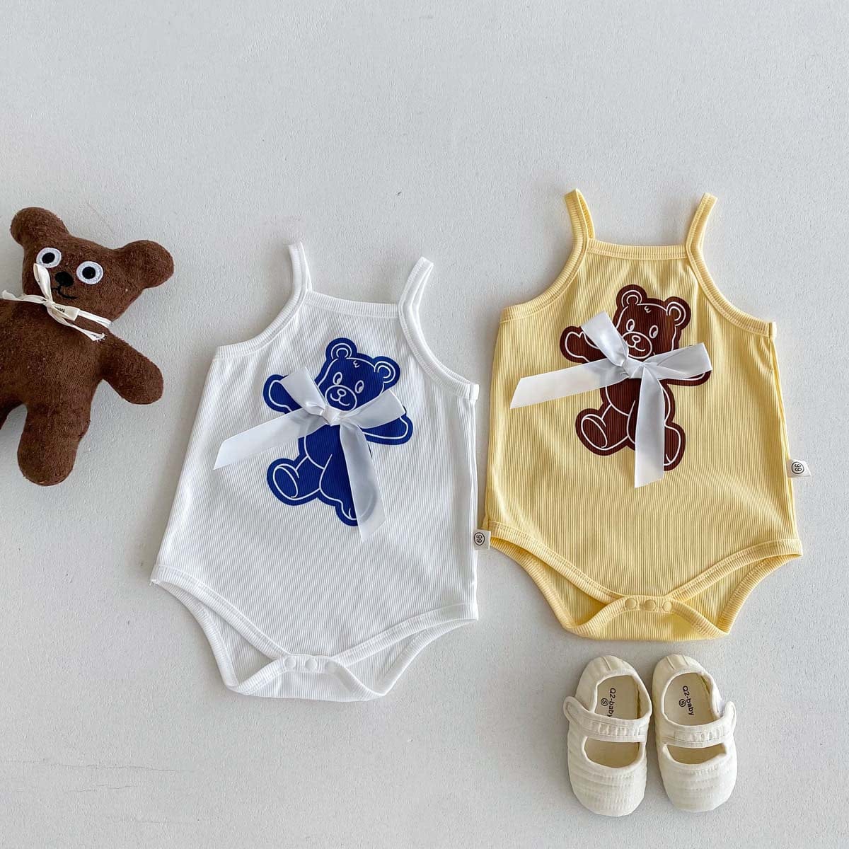 ノースリーブロンパース ベアくまリボンキャミソールボディスーツ【mh0010329】