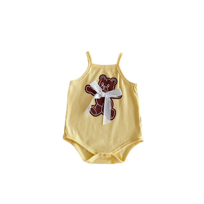 ノースリーブロンパース ベアくまリボンキャミソールボディスーツ【mh0010329】