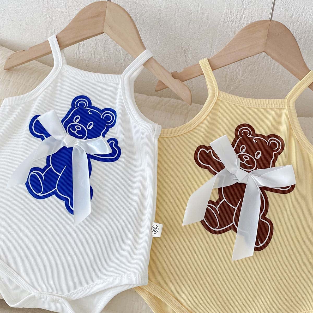 ノースリーブロンパース ベアくまリボンキャミソールボディスーツ【mh0010329】